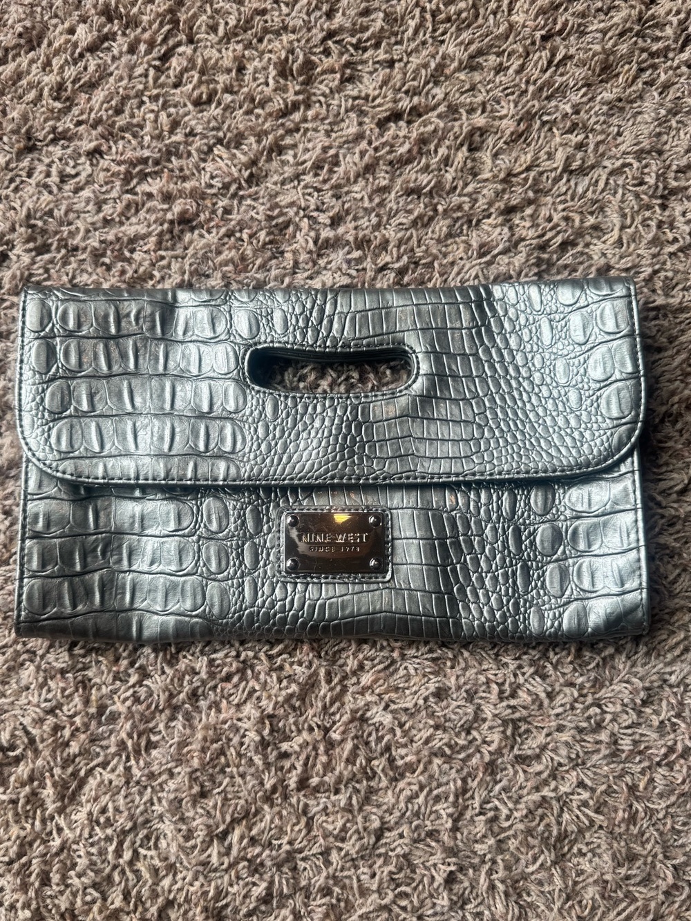 Nine West Silver Croc-Embossed Wristlet Clutch